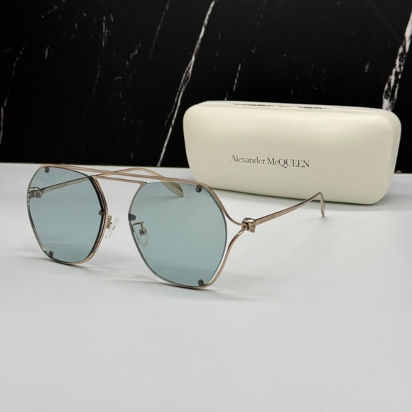 NEW  ALEXANDER MCQUEEN WOMEN SILVER BLUE SUNGLASSES - Picture 3 of 13